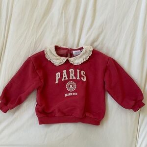 ZARA Red Sweatshirt with Lace Peter Pan Collar